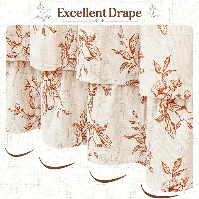 Fall Extra Long Ruffle Shower Curtains for Bathroom with Floral, 72"Wx90"L | Orange Floral Print, Ruflle Design, 12 Metal Hooks, Vintage Rustic Washable Waterproof Shower Curtain for Bathroom Bathtub