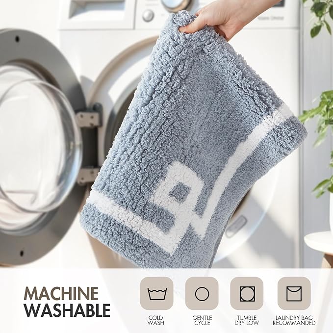 Madison Park Evan 100% Cotton Bath Rug Plush Absorbent, 24" x 40", Blue | Non-slip Backing, OEKO TEX, Luxurious Tufted Plush Bath Mat for Bathroom, Quick Dry, Spa Design Decorative for Shower Room