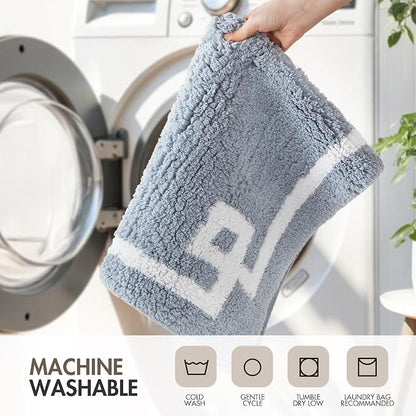Madison Park Evan 100% Cotton Bath Rug Plush Absorbent, 20" x 30", Blue | Non-slip Backing, OEKO TEX, Luxurious Tufted Plush Bath Mat for Bathroom, Quick Dry, Spa Design Decorative for Shower Room