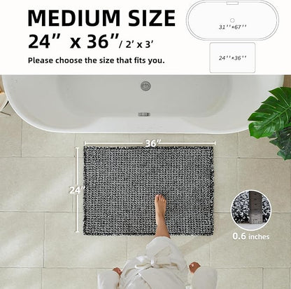TYUU Waffle Bath Mat, Boho Bathroom Rugs Non Slip, 36x24 Black & White | Super Absorbent Quick Dry Bath Rug, Non-Slip Backing, Soft Waffle Washable Farmhouse Bathroom Mats, Tub, Shower & Home Decor