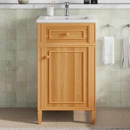 20" Small Bathroom Vanity with Ceramic Sink,Modern Freestanding Storage Cabinet w/Tilt-Out Drawer and Soft-Close Door,Adjustable Shelf,Solid Pinewood Frame for Bath/Powder/Guest Room,Wood