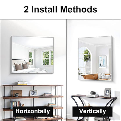 BONEWEI Silver Bathroom Mirror,30x36 inch Wall Mirror for Bathroom Wall Mounted,Rectangle Mirror for Bathroom Over Sink,Modern Metal Frame for Living Room,Bedroom Entryway,Horizontal/Vertical