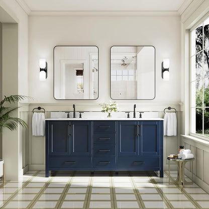 72-Inch Bathroom Vanity with Sink, 4 Soft-Close Doors and 6 Soft-Close Drawers, Bathroom Freestanding Vanity with Cultured Marble Countertop, Navy Blue Vanity with Matte Black Handles