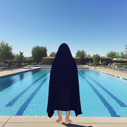 COTTON CRAFT Hooded Bath Towel for Adults – 2 Pack 100% Cotton Bath Sheet | Waffle Weave Oversized 35x70 inch Ringspun Terry Bath Wrap with a hood - Soft Super Absorbent Quick Dry – 450 GSM – Blue