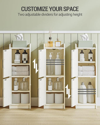 Bathroom Storage Cabinet, Small Corner Floor Cabinet with Door and Shelves, Narrow Bathroom Organizer and Paper Storage with Adjustable Shelves, for Small Spaces, Rustic White BC27114X