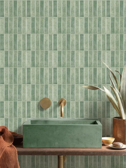 10-Sheet Peel and Stick Backsplash Stick on Tile, Thick Self-Adhesive Wall Panels for Bathroom Vanity, Coffee Bar & Accent Walls (Sage Green)