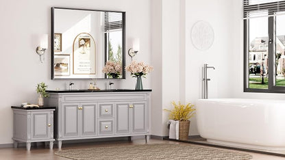 Keonjinn 42x36 Inch Matte Black Bathroom Mirror for Over Sink, Rectangular | HD Tempered Glass, Vanity Mirror, Brushed Framed, Square Corner, Modern Farmhouse, Wall Mounted Mirrors, Aluminum Alloy
