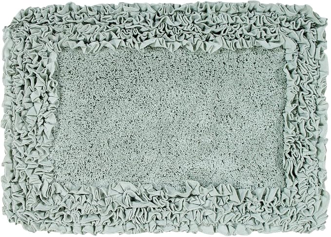 Better Trends 100% Cotton 17" x 24" Bathmat Ultra Soft Water Absorbent Spray Latex Backing Machine Washable Bath Rug for Bathroom Floor Mat Home Decor, Sage Shaggy Border Collection