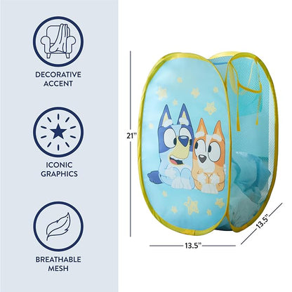 Bluey Pop-Up Hamper with Carry Handles – 21" x 13.5", Bluey and Bingo Design, Lightweight & Collapsible Laundry Basket for Kids’ Bedroom, Bathroom, or Playroom