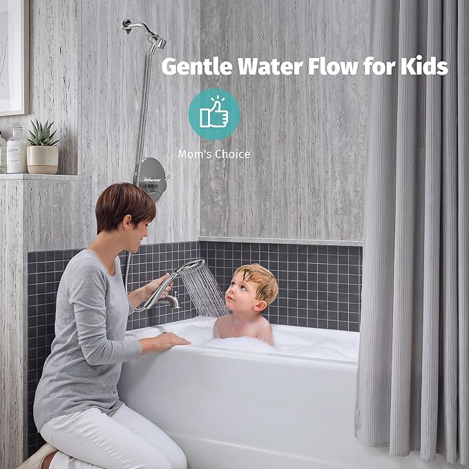 High Pressure Handheld Shower Head for Low Water Pressure Homes | 5 Shower Modes, 1-Min Quick Installation, 59” Stainless Steel Hose, Angle Adjustable Holder, for Kids, Pets, Parents, Family
