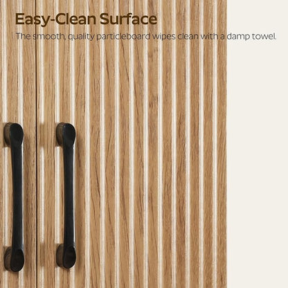 Bathroom Wall Cabinet, Medicine Cabinet Wall Mounted, Over The Toilet Storage Cabinet, Fluted Cabinet with 2 Doors, for Bathroom, Kitchen, Laundry Room, Natural