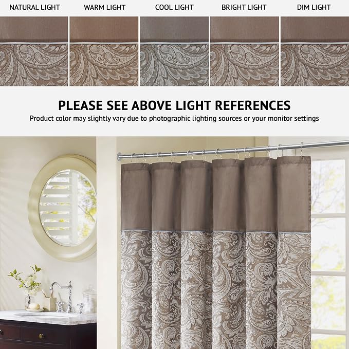 Madison Park Aubrey Shower Curtain for Bathroom, 72 x 72, Blue/Brown | Microfiber, Adds Privacy, Machine Washable, Striped Pattern, Jacquard, OEKO-TEX Certified