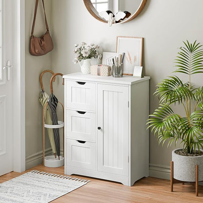 SUPER DEAL Bathroom Storage Cabinet with 3 Drawers and 1 Door, Entryway Home Decor Furniture Towels Storage Organizer Unit, White