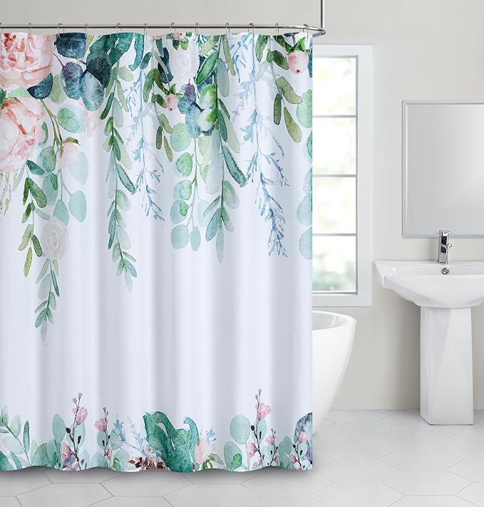 Dainty Home Floral Waterfall 3D Textured Weave Shower Curtain for Bathroom 70" x 72" Water-Resistant Washable Polyester Blend Fabric Bath Curtain, Decorative Bathroom Décor