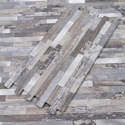 StyloVue 20 Sheets Peel and Stick Backsplash, Distressed Wood with Metal Silver Self Adhesive Wall Tiles Upgrade Your Kitchen Backsplash, RV, Fireplace