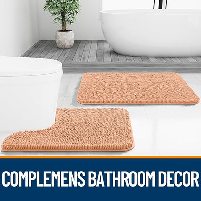 OLANLY Bathroom Runner Rugs 44x24, Extra Soft Absorbent Chenille Bath Rugs | Peach, Quick-Drying Rubber Backing, Machine Washable Long Bath Mat for Bathroom Floor, Tub and Shower, Home Decor Accessories