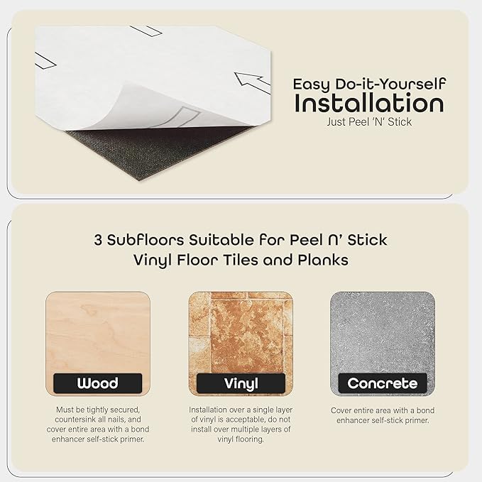 Majestic Self Adhesive 18-Inch Square Vinyl Floor Tiles, 10 Tiles - 18" x 18", Ghibli Beige Granite Pattern - Peel & Stick, DIY Flooring for Kitchen, Dining Room & Bathrooms by Achim Home Decor
