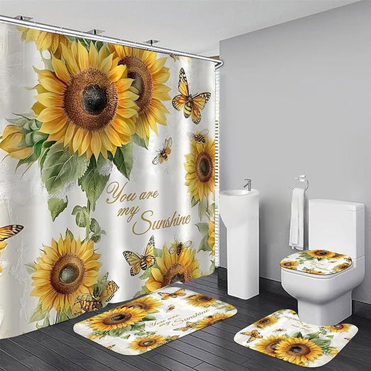 AZHM You are My Sunshine Shower Curtain Set Sunflower Inspirational Phrases Bathroom Decor Set with Rugs and Accessories