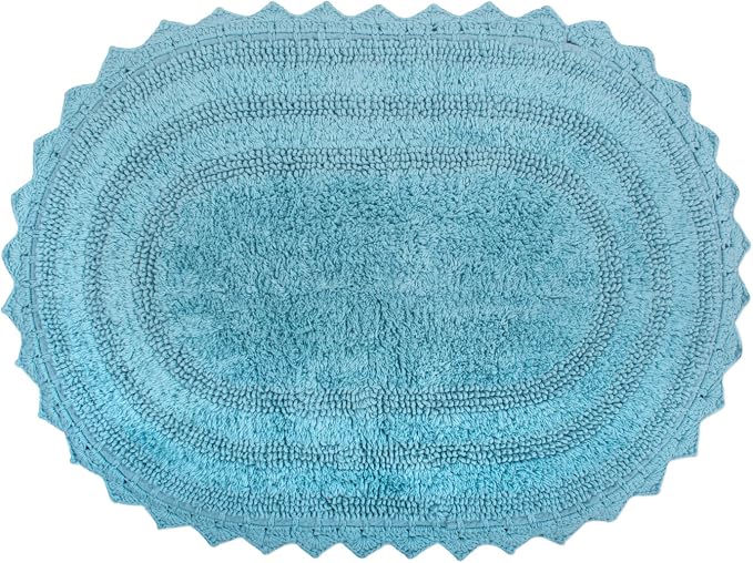 DII Crochet Collection Reversible Bath Mat, Small Oval, 17x24, Cameo Blue