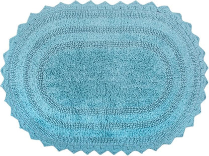 DII Crochet Collection Reversible Bath Mat, Large Oval, 21x34, Cameo Blue