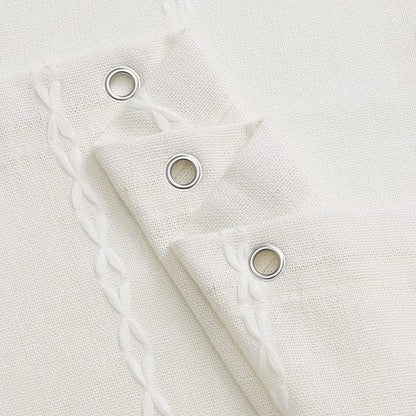 Boho Farmhouse Tassel Linen Shower Curtain,3D Embroidery Stripe Ivory,36x72 | Small Stall Half Size,310GSM Linen Texture Heavy Duty Cloth,Water Repellent,Wrinkle Resistant,Vintage Farmhouse Rustic