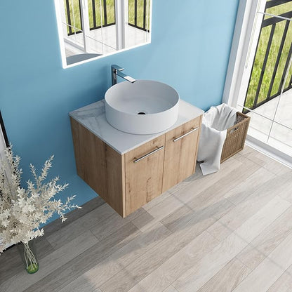 24" Floating Vanity with Sink, 24 Inch Bathroom Vanity with Sink, Modern Plywood Floating Cabinet with Sintered Stone Countertop and White Ceramic Basin, Soft Close Doors