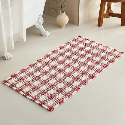 TYUU Christmas Bathroom Rugs, Cute Waffle Bath Mat, 48x24 Red & White | Super Absorbent Quick Dry Bath Rug, Non-Slip Backing, Soft Waffle Washable Farmhouse Bathroom Mats, Tub, Shower & Home Decor