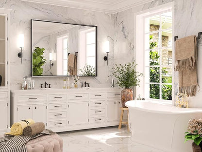 Keonjinn 40x30 Inch Black Bathroom Mirror for Over Sink, Rectangular | HD Tempered Glass, Vanity Mirror, Brushed Framed, Square Corner, Modern Farmhouse, Wall Mounted Mirrors, Aluminum Alloy