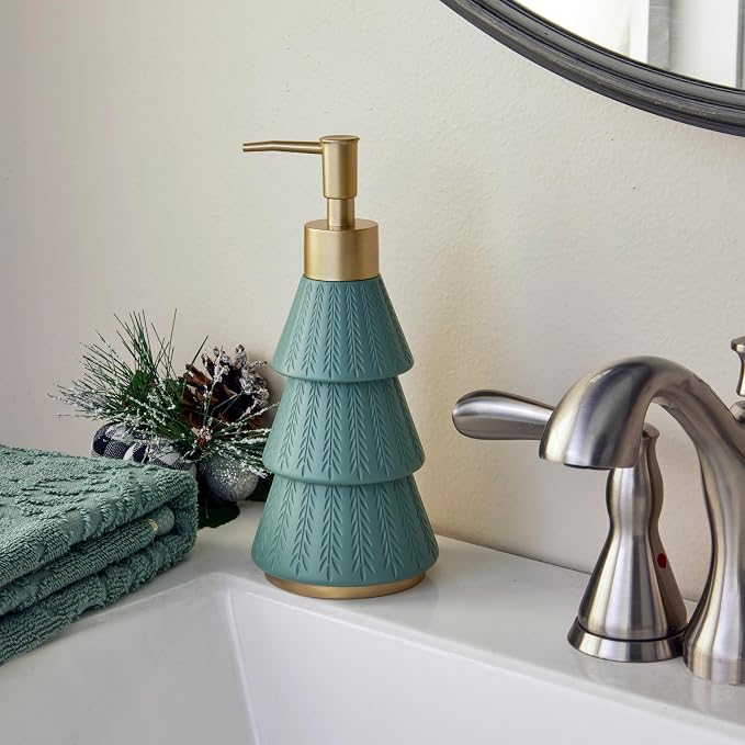 Home Christmas Christmas Winter Pines Soap/Lotion Dispenser, Green | For use in the bathroom, kitchen, bar or any sink space. Great for seasonal use and for Airbnb, lodge & cabin décor