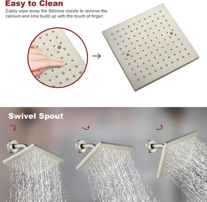 Brush Nickel Premium Shower Head With Valve Set Single Spray Wall Mount 8 Inch Rainfall Square Shower Faucet with Rough-in Valve and Trim Kit for Bathroom