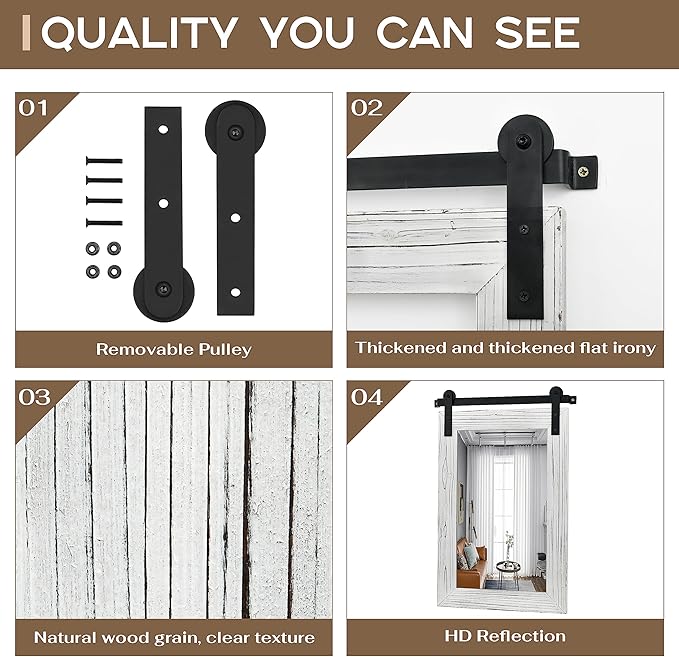COGOOD Farmhouse Bathroom Mirrors for Over Sink - 38 x 25 White | Rustic Barn Door Wood Framed Vanity Mirror for Entryway, Living Room, Bedroom, Dresser Wall Decor