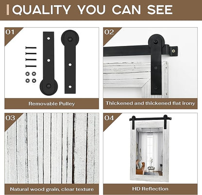 COGOOD Farmhouse Bathroom Mirrors for Over Sink - 38 x 25 White | Rustic Barn Door Wood Framed Vanity Mirror for Entryway, Living Room, Bedroom, Dresser Wall Decor