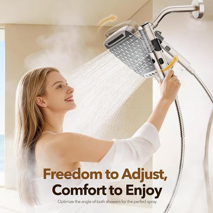 JDO High Pressure Rain Shower Head with Handheld Spray Brushed Nickel | 7 Modes Dual Shower Head, 10-inch Rainfall Showerheads Combo, Detachable Hand Held Shower Wand, Power Jets, 71" Shower Hose