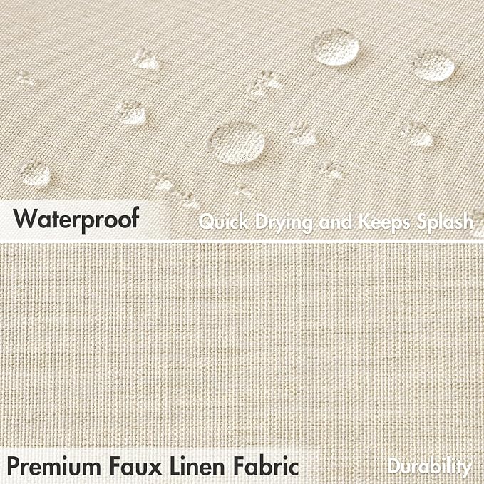 MIULEE Ivory Scalloped Linen Shower Curtain 72x78 Inches | Linen Textured, Waterproof, Washable, 12 Metal Hooks, Heavy Duty Cloth, Black Border, Shower Curtain for Bathroom Bathtub