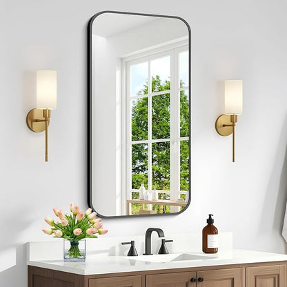 BONEWEI 20x36 inch Bathroom Mirror 2-Pack,Black Rectangle Mirror,Wall Mounted Bathroom Frame Vanity Mirror with Round Corner for Bedroom Living Room, Entryway Hangs Horizontal or Vertical