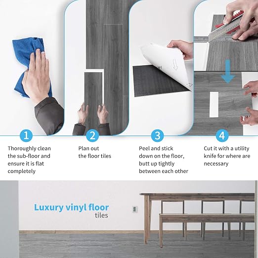 Art3d 36-Pack Wood Texture Peel and Stick Vinyl Flooring Tiles, Deep Gray | 18 & 54 sq.ft Options, Rigid Surface Hard Core, Waterproof, Self-Adhesive, Impact Resistant, Fit Indoor Household Spaces