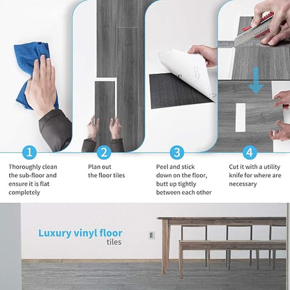 Art3d 36-Pack Wood Texture Peel and Stick Vinyl Flooring Tiles, Deep Gray | 18 & 54 sq.ft Options, Rigid Surface Hard Core, Waterproof, Self-Adhesive, Impact Resistant, Fit Indoor Household Spaces