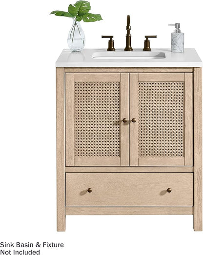 Alaterre Furniture Lucca Bathroom Vanity - Freestanding Cabinet Without Sink - 30 Inch Small Wood Bathroom Vanity with Large Drawer and Soft-Close Doors - Under Sink Cabinet Only (Natural)