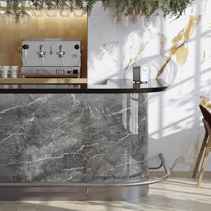 Marble Peel and Stick Waterproof Wall Paneling, 118" x 47" Bardiglio Grey Glossy Finish Self-Adhesive Backsplash Tile Vinyl Wall Panel for Kitchen Bathroom Wall Decor, Covers 38.75 Sq. Ft.