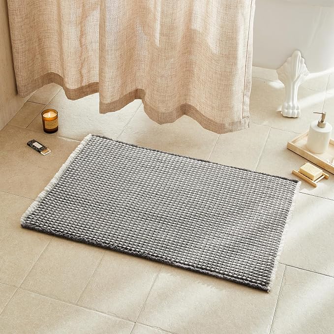 TYUU Waffle Bath Mat, Boho Bathroom Rugs Non Slip, 36x24 Grey & White | Super Absorbent Quick Dry Bath Rug, Non-Slip Backing, Soft Waffle Washable Farmhouse Bathroom Mats, Tub, Shower & Home Decor
