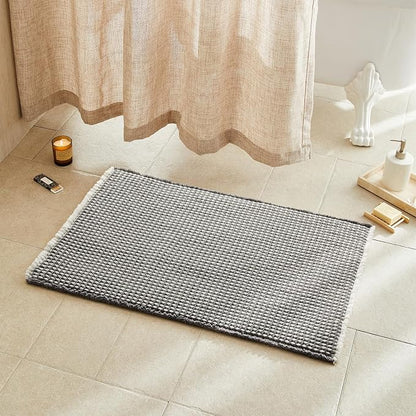 TYUU Waffle Bath Mat, Boho Bathroom Rugs Non Slip, 36x24 Grey & White | Super Absorbent Quick Dry Bath Rug, Non-Slip Backing, Soft Waffle Washable Farmhouse Bathroom Mats, Tub, Shower & Home Decor
