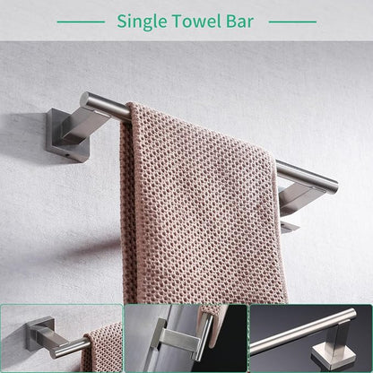 Miyili Bathroom Accessories Set 4-Piece Bath Hardware Kit Brushed Stainless Steel Wall Mount - Includes Double Towel Bar, Hand Towel Rack, Toilet Paper Holder, Robe Hook, BS02N4