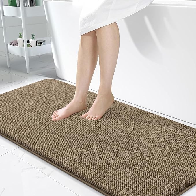 OLANLY Memory Foam Bathroom Runner Rug 47x24, Absorbent Long Bath Mat, Tan | Soft Quick Dry Bath Rugs, Non-Slip Carpet, Machine Washable Mat for Bathroom Floor, Tub and Shower, Home Decor Accessories