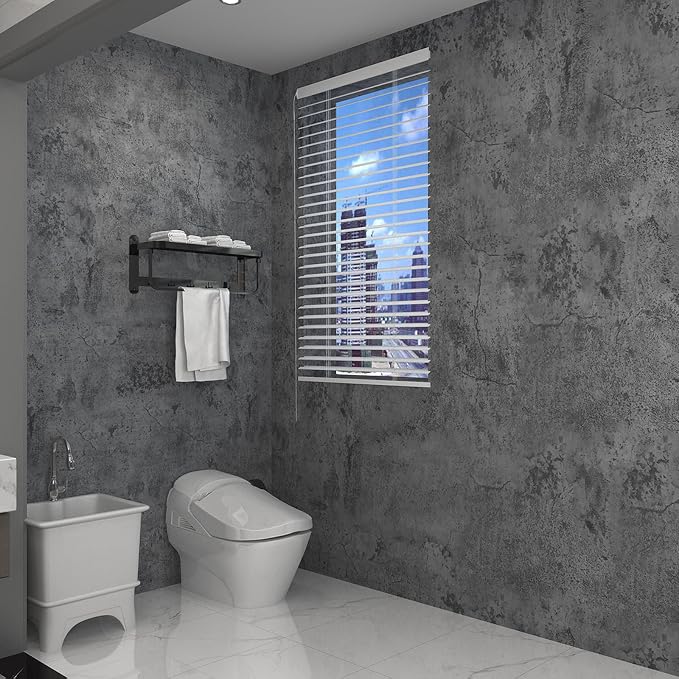 3yecao 31"×157" Extra Thicker Light Blue Grey Black Concrete Wallpaper Peel and Stick 3D Effect Concrete Contact Paper Luxury Vinyl Wrap Matte Textured Look Cement Wall Stickers for Walls Bathroom