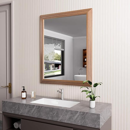 Bathroom Mirror for Wall, 24 X30 Inch (Walnut Wood Grain) | Metal Framed, HD Reflection, Anti-Rust, Hang Horizontally/Vertically, Suitable for Bedroom, Farmhouse, Bathroom, Entryway
