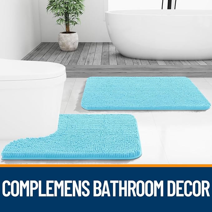OLANLY Bathroom Runner Rugs 47x24, Extra Soft Absorbent Chenille Bath Rugs | Sky Blue, Quick-Drying Rubber Backing, Washable Long Bath Mat for Bathroom Floor, Tub and Shower, Home Decor Accessories
