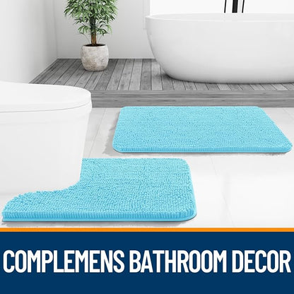 OLANLY Bathroom Runner Rugs 47x24, Extra Soft Absorbent Chenille Bath Rugs | Sky Blue, Quick-Drying Rubber Backing, Washable Long Bath Mat for Bathroom Floor, Tub and Shower, Home Decor Accessories