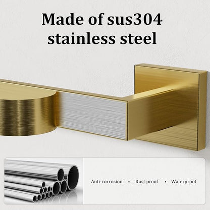 Alise Gold Towel Bar Towel Racks for Bathroom Wall Mount 16 Inch | SUS304 Stainless Steel Bathroom Towel Holder, Full Square Towel Rod Towel Hanger for Bathroom Lavatory Kitchen