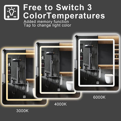 24 x 30 Inch LED Medicine Cabinet with Mirror, Recessed or Surface Mount, Soft Close Hinges, Adjustable Shelves, Silver