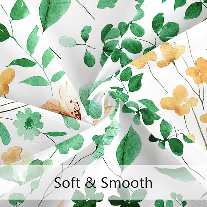 Emerald Green Floral Shower Curtain, Cute Flower Fabric Shower Curtains for Bathroom, Watercolor Wildflower Butterfly Cloth Shower Curtain Set with Hooks, 72x72